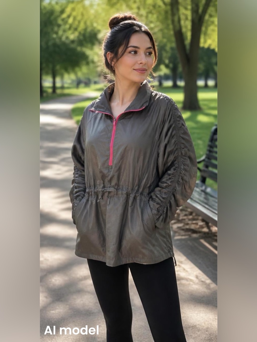 Fabletics | Gray & Pink 1/2 Zip‎ Windbreaker